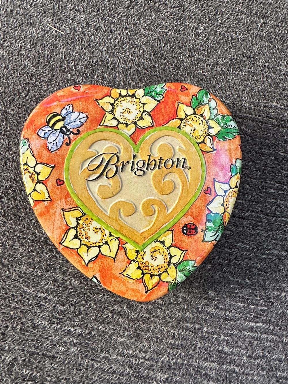 Brighton Heart Trinket Box - Orange, Yellow & Green Floral Motif